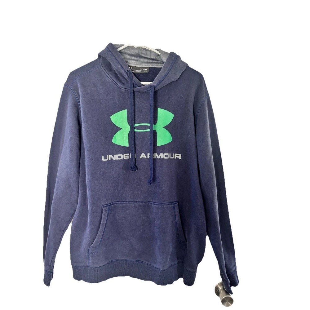 Under Armour Hoodie Adult XL Blue Long Sleeve Pockets Logo Spell Out Cold Gear